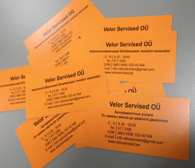 Käyntikortit Velor Servised OÜ Käyntikortit Velor Servised OÜ