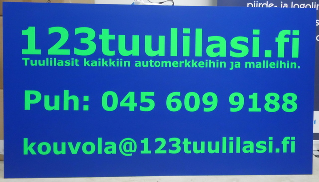 Sininen PVC kyltti 123 Tuulilasi